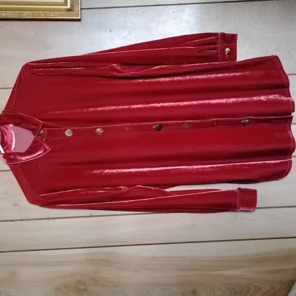 Soft surroundings deep burgundy velvet button down jacket - Picture 8 of 9